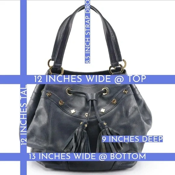 MCM BLUE LEATHER DRAWSTRING TOTE BAG WITH TASSEL & STUD DECORATIONS Totes